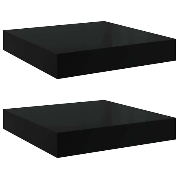 vidaXL Flytende vegghyller 2 stk h&oslash;yglans svart 23x23,5x3,8 cm MDF