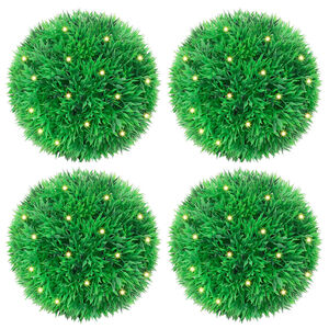 vidaXL Kunstige buksbomballer med LED-lys 4 stk gr&oslash;nn 12 cm