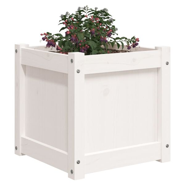 vidaXL Blomsterkasse hvit 40x40x40 cm heltre furu