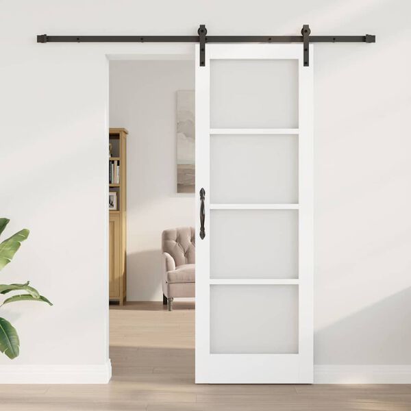 vidaXL Skyved&oslash;r ORKDAL Hvit 73,5 x 211 cm Massivt furutre og glass