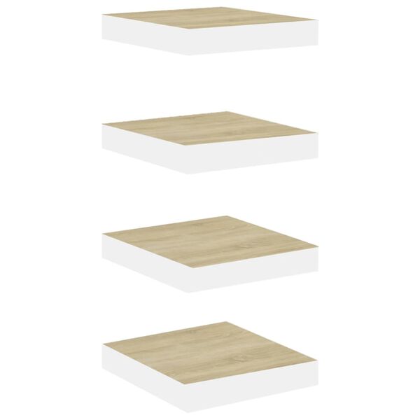 vidaXL Flytende vegghyller 4 stk eik og hvit 23x23,5x3,8 cm MDF