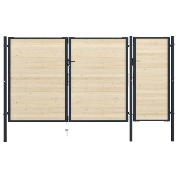 vidaXL Gjerdeport st&aring;l og grantre 413x200 cm