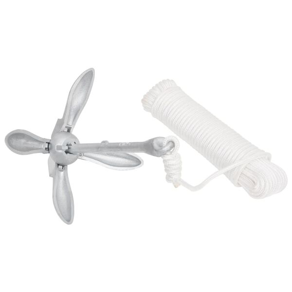 vidaXL Sammenleggbart anker med tau s&oslash;lv 4kg varmgalvanisert st&oslash;pejern