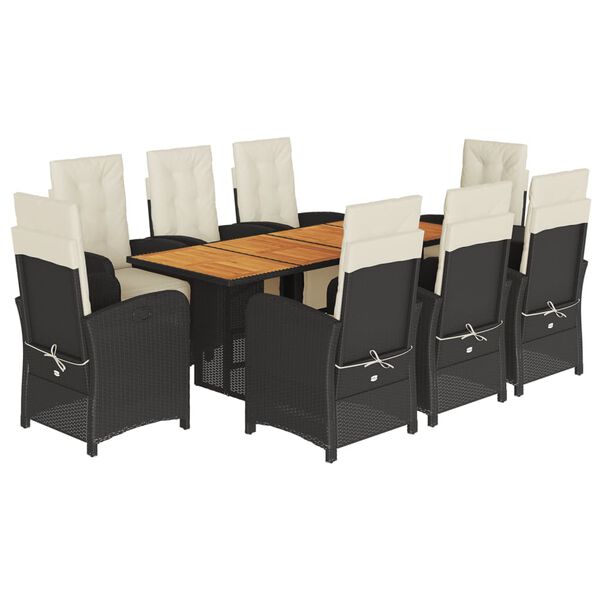 vidaXL Hagespisegruppe 9 deler svart polyrotting