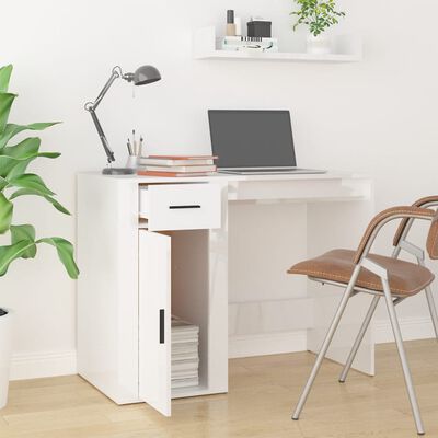 vidaXL Skrivebord høyglans hvit 100x49x75 cm konstruert tre