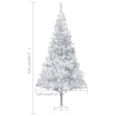 vidaXL Forhåndsbelyst kunstig juletre med stativ sølv 210 cm PVC