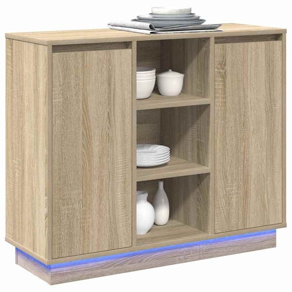 vidaXL LED sideboard Sonoma eik 90 x 32 x 75 cm Konstruert tre