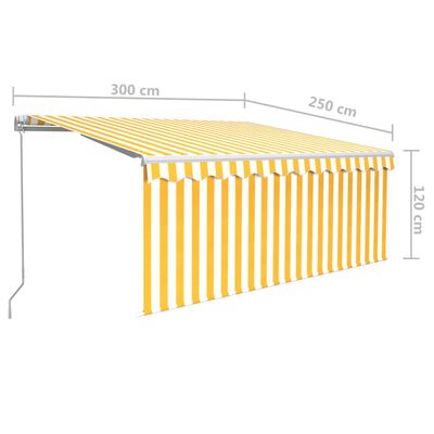 vidaXL Manuell markise med rullegardin 3x2,5 m gul og hvit