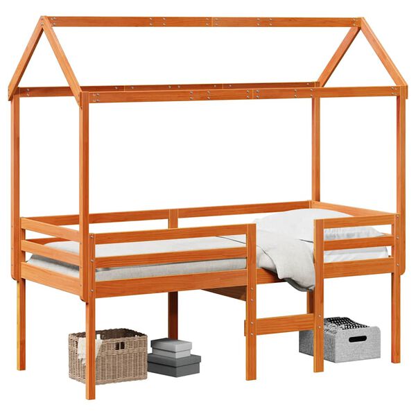 vidaXL H&oslash;yseng med tak voksbrun 80x200 cm heltre furu