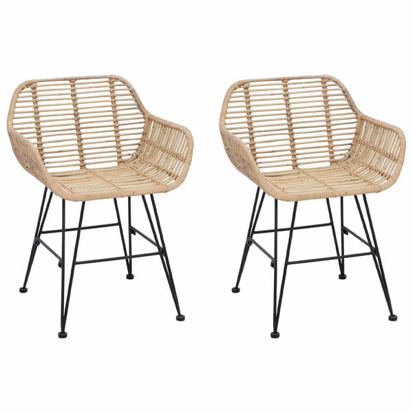 vidaXL Spisestuestol 2 pcs Naturlig 55 x 50 x 74 cm Rattan og Jern