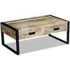 vidaXL Kaffebord med 2 Skuffer Solid Mangotre 100x60x40 cm