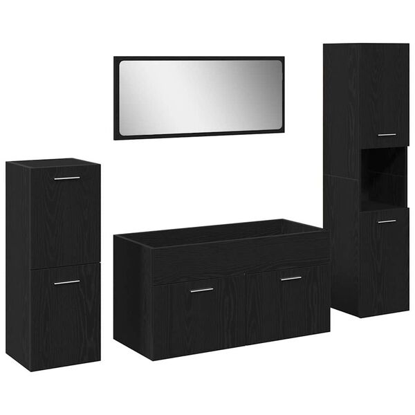 vidaXL Baderomsinnredningssett med d&oslash;r 4 pcs Svart Eik Konstruert tre