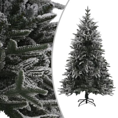 vidaXL Forhåndsbelyst kunstig juletre med flokket snø 180 cm PVC og PE