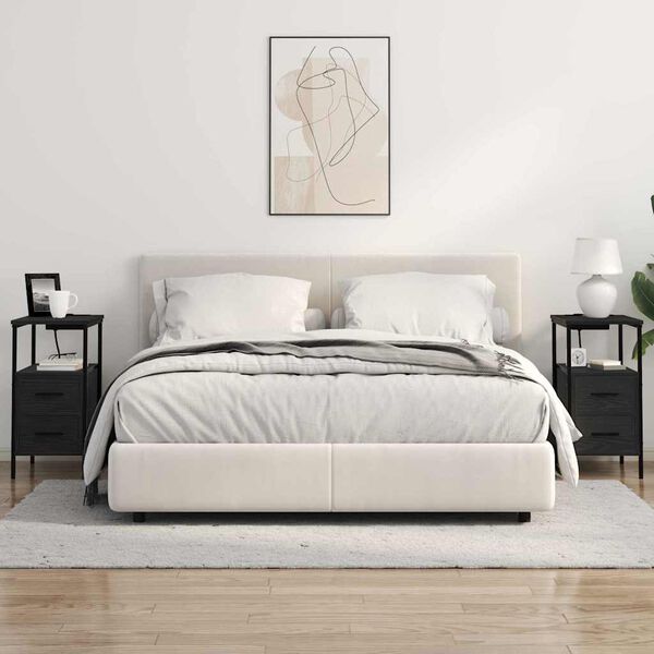 vidaXL Nattbordskap med skuff Svart Eik 30 x 48 x 61 cm Konstruert tre