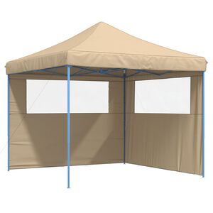 vidaXL Sammenleggbart partytelt pop-up med 2 sidevegger beige
