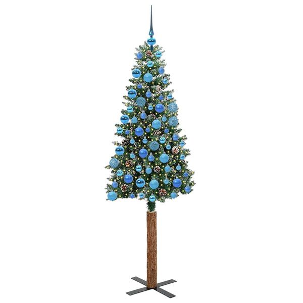 vidaXL Slim juletre med 300 LED gr&oslash;nn 180 cm PVC og Massivt Furu tre