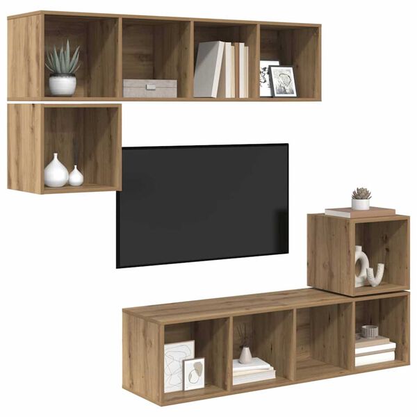 vidaXL TV-benksett Veggmontert 4 pcs Artisan Eik Konstruert tre