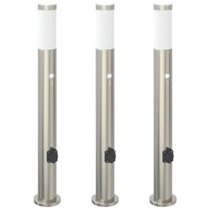 vidaXL Pullertlys med sensor og stikkontakt 3 stk 80 cm rustfritt st&aring;l IP44