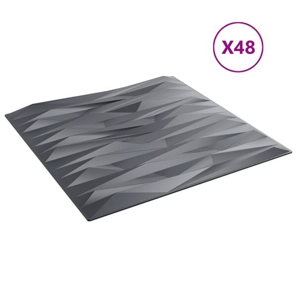 vidaXL Veggpaneler 48 stk gr&aring; 50x50 cm XPS 12 m&sup2; stein