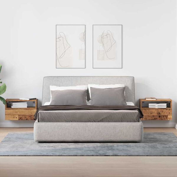 vidaXL Veggmonterte nattbord 2 stk gammelt tre 45x26x28,5 cm