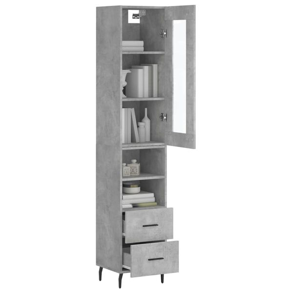 vidaXL Highboard betonggr&aring; 34,5x34x180 cm konstruert tre