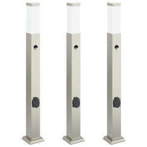 vidaXL Pullertlys med sensor og stikkontakt 3 stk 80 cm rustfritt st&aring;l IP44