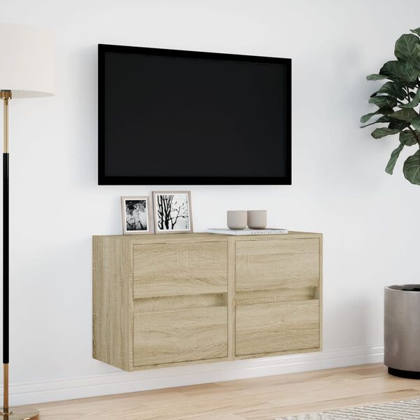 vidaXL Vegghengte TV-benker med LED 2 stk sonoma eik 41x31x45 cm