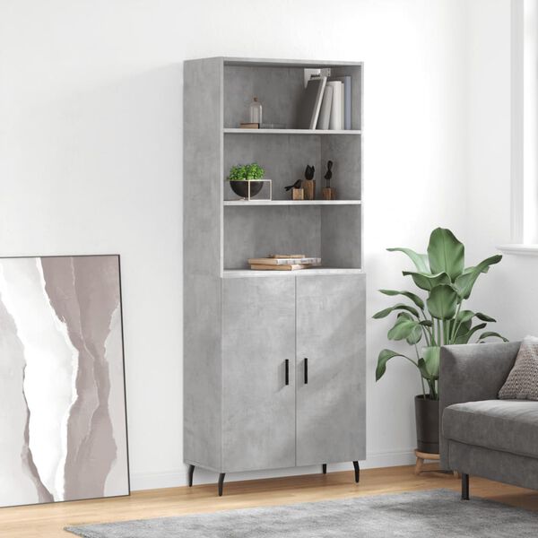 vidaXL Highboard betonggr&aring; 69,5x34x180 cm konstruert tre