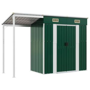 vidaXL Hageskur med utvidet tak gr&oslash;nn 277x107x181 cm st&aring;l