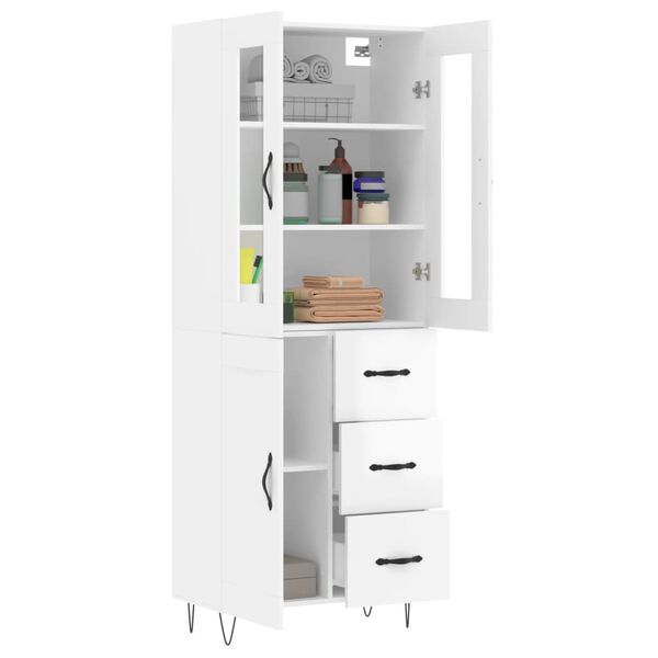 vidaXL Highboard h&oslash;yglans hvit 69,5x34x180 cm konstruert tre