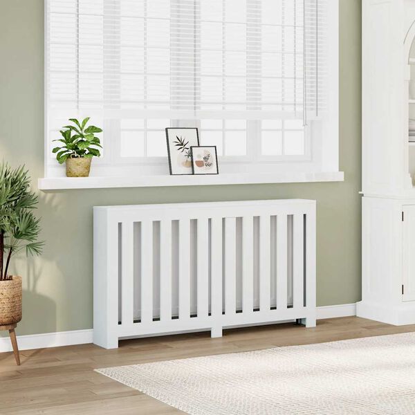 vidaXL Radiatordeksel hvit 149x20x82 cm konstruert tre