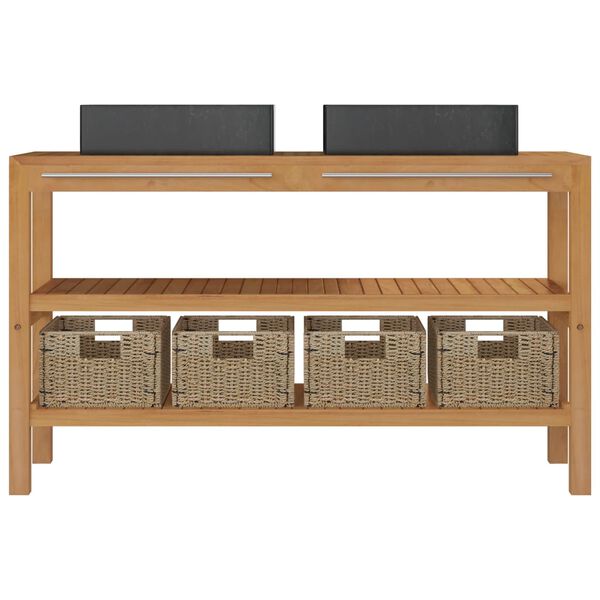 vidaXL Baderomshylle heltre teak med vasker marmor svart