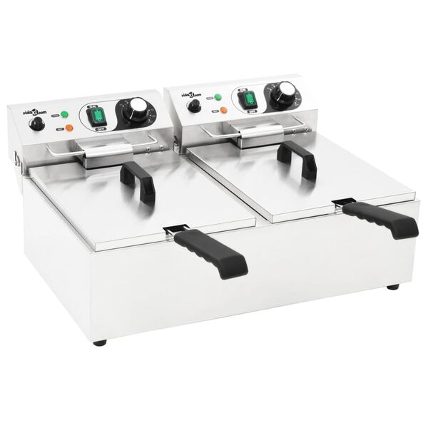 vidaXL Dobbel elektrisk frityrkoker rustfritt stål 12 L 6000 W
