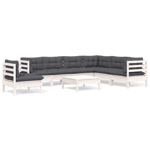 vidaXL Hagesofagruppe med puter 8 deler hvit heltre furu