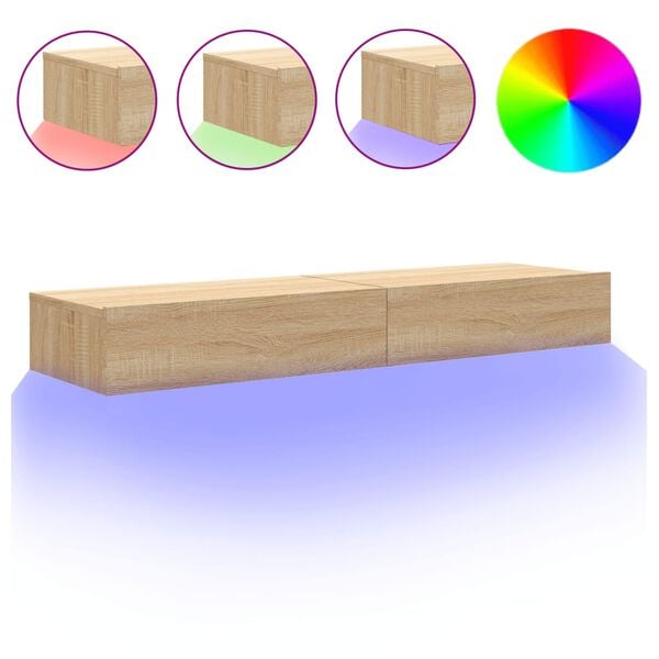 vidaXL TV-benker med LED-lys 2 stk sonoma eik 60x35x15,5 cm