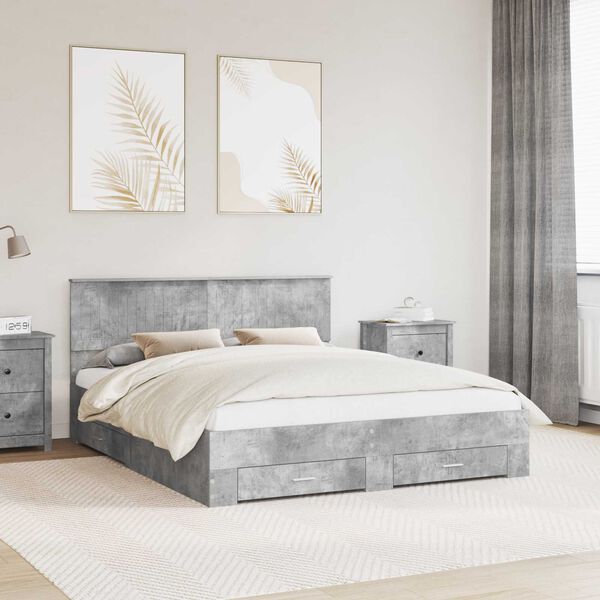 vidaXL Sengestamme med skuff Betonggr&aring; 160 x 200 cm Konstruert tre