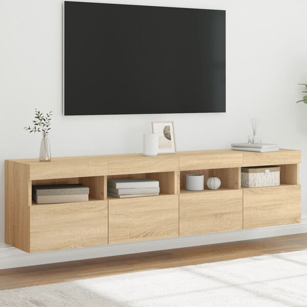 vidaXL Vegghengte TV-benker med LED 2 stk sonoma eik 80x30x40 cm