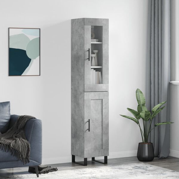 vidaXL Highboard betonggr&aring; 34,5x34x180 cm konstruert tre