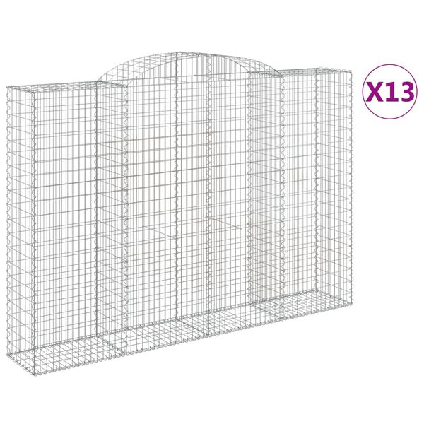 vidaXL Gabionkurver buede 13 stk 300x50x200/220 cm galvanisert jern