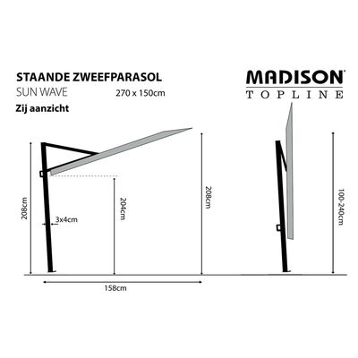 Madison Balkongparasoll Sun Wave 270x150 cm grå PAC3P014