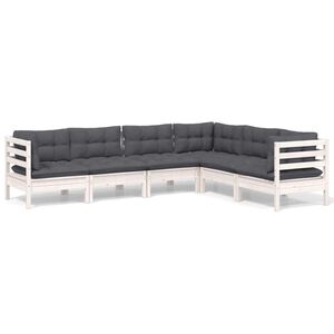 vidaXL Hagesofagruppe med puter 6 deler hvit heltre furu