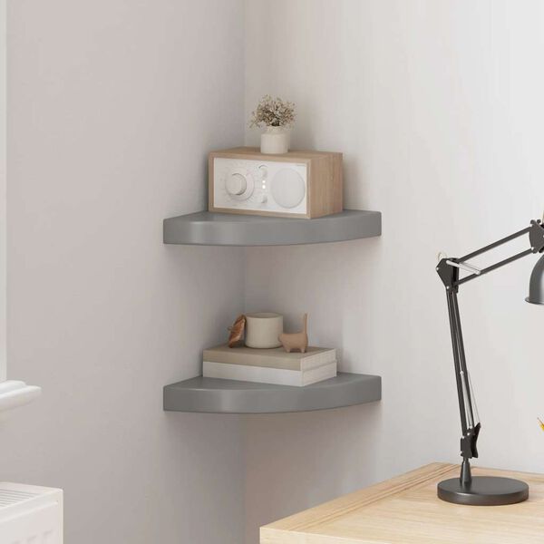 vidaXL Flytende vegghyller 2 stk h&oslash;yglans gr&aring; 25x25x3,8 cm MDF