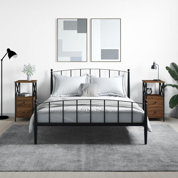 vidaXL Nattbord 2 stk brun eik 34x35,5x70 cm konstruert tre