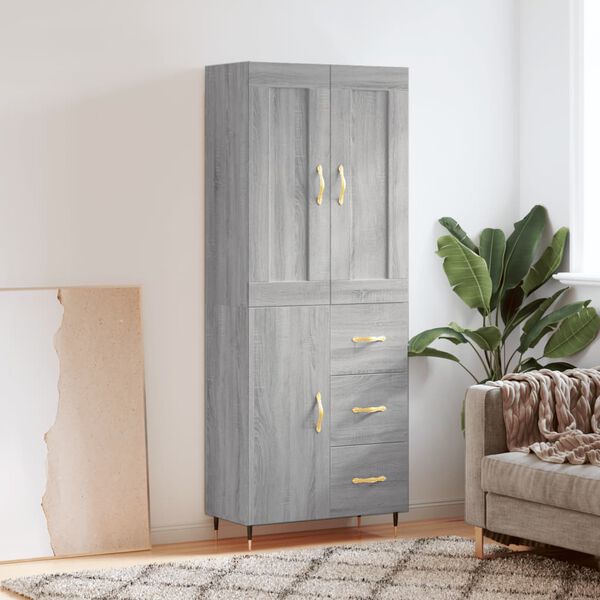 vidaXL Highboard gr&aring; sonoma 69,5x34x180 cm konstruert tre