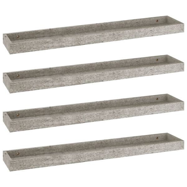 vidaXL Loggia-vegghyller 4 stk betonggr&aring; 80x15x4 cm MDF