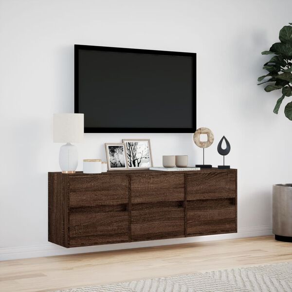vidaXL Vegghengt TV-benk med LED brun eik 130x31x45 cm