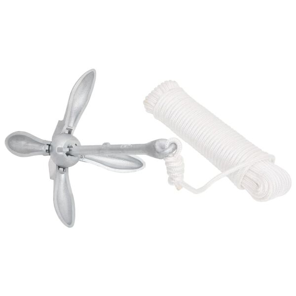 vidaXL Sammenleggbart anker med tau sølv 3,2 kg smibart jern