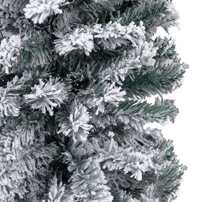 vidaXL Slankt forhåndsbelyst juletre med flokket snø grønn 210 cm PVC