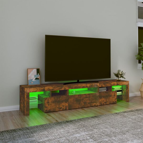 vidaXL TV-benk med LED-lys r&oslash;kt eik 200 x 36,5 x 40 cm