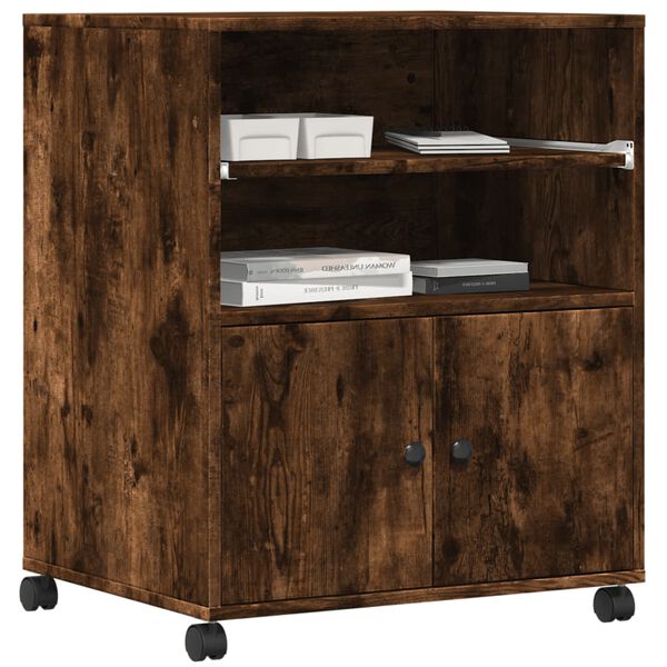 vidaXL Skriverstativ med hjul røkt eik 60x48x74 cm